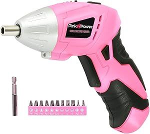 Pink Power Electric Screwdriver Cordless Set - 3.6V Cordless Screwdriver Rechargeable Screw Gun Kit - Automatic Mini Pink Drill Set for Women - Portable Small Battery Powered Screwdriver LED Light